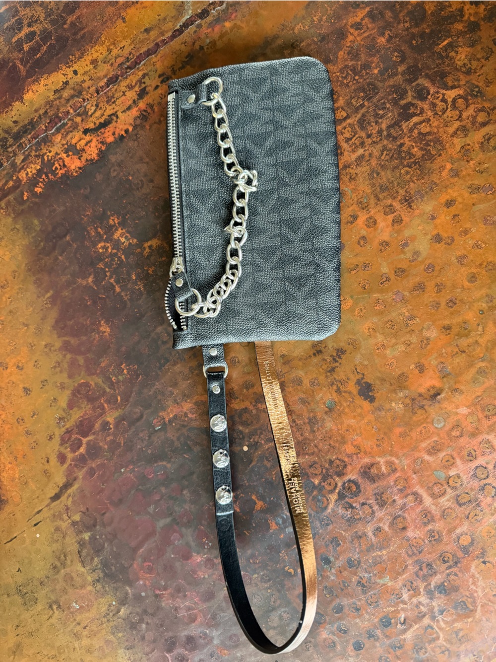 Michael Kors 554131 Black Gray Chain Belt Bag Fanny Pack Silver Hardware